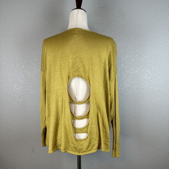 Planet Lauren G Oversize Distressed Slashed Sweater One Size Chartreuse Pima - Picture 5 of 8
